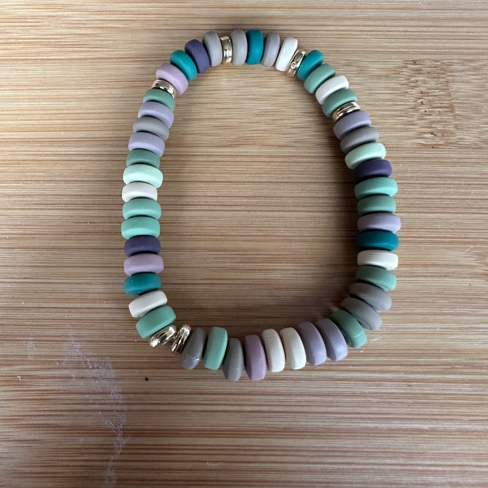 Handmade Polymer Clay Stretch Bead Bracelet Camo 7 inches